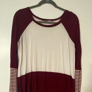 Red and white long sleeve top
